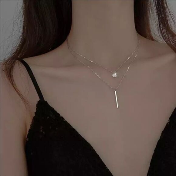 925 Sterling Silver Double layer Necklace Round - Picture 1 of 11
